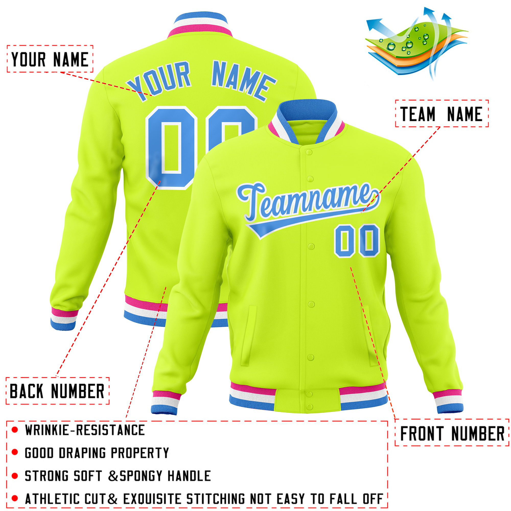 Custom Neon Green Classic Style Varsity Full-Snap Letterman Baseball Jersey