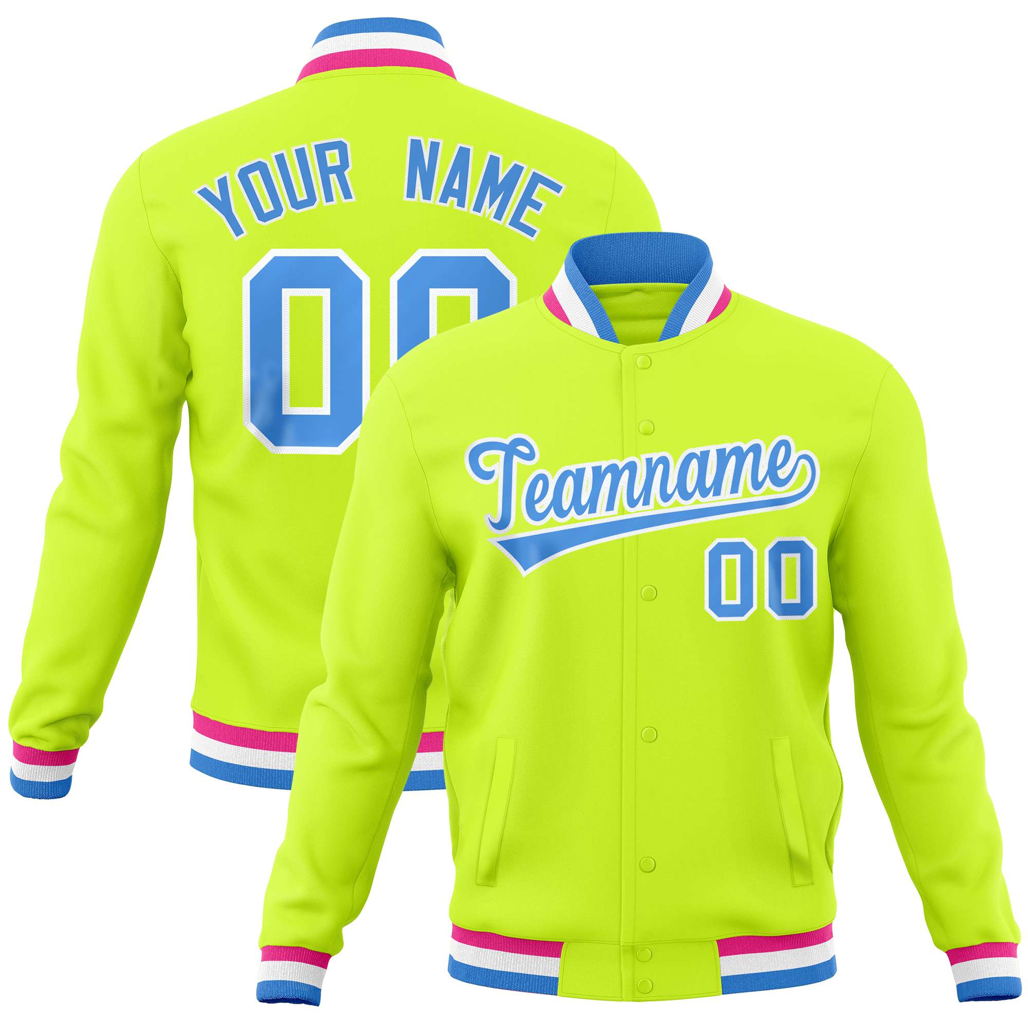 Custom Neon Green Classic Style Varsity Full-Snap Letterman Baseball Jersey