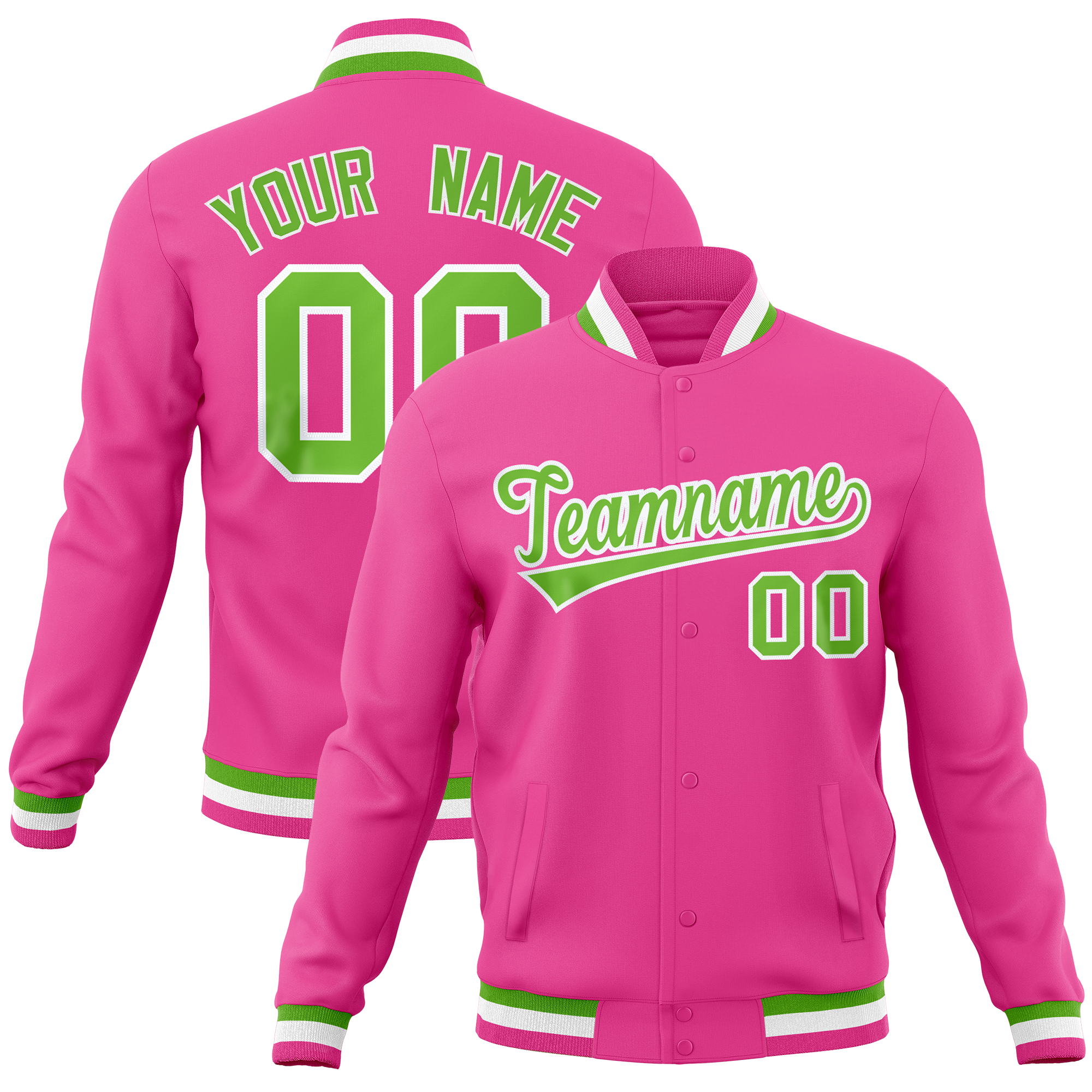 Custom Pink Classic Style Varsity Full-Snap Letterman Baseball Jersey