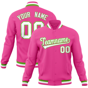 Custom Pink Classic Style Varsity Full-Snap Letterman Baseball Jersey