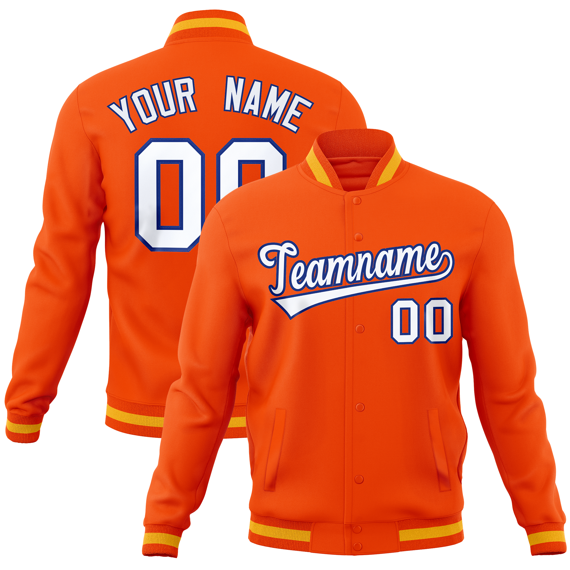 Custom Orange Classic Style Varsity Full-Snap Letterman Baseball Jersey