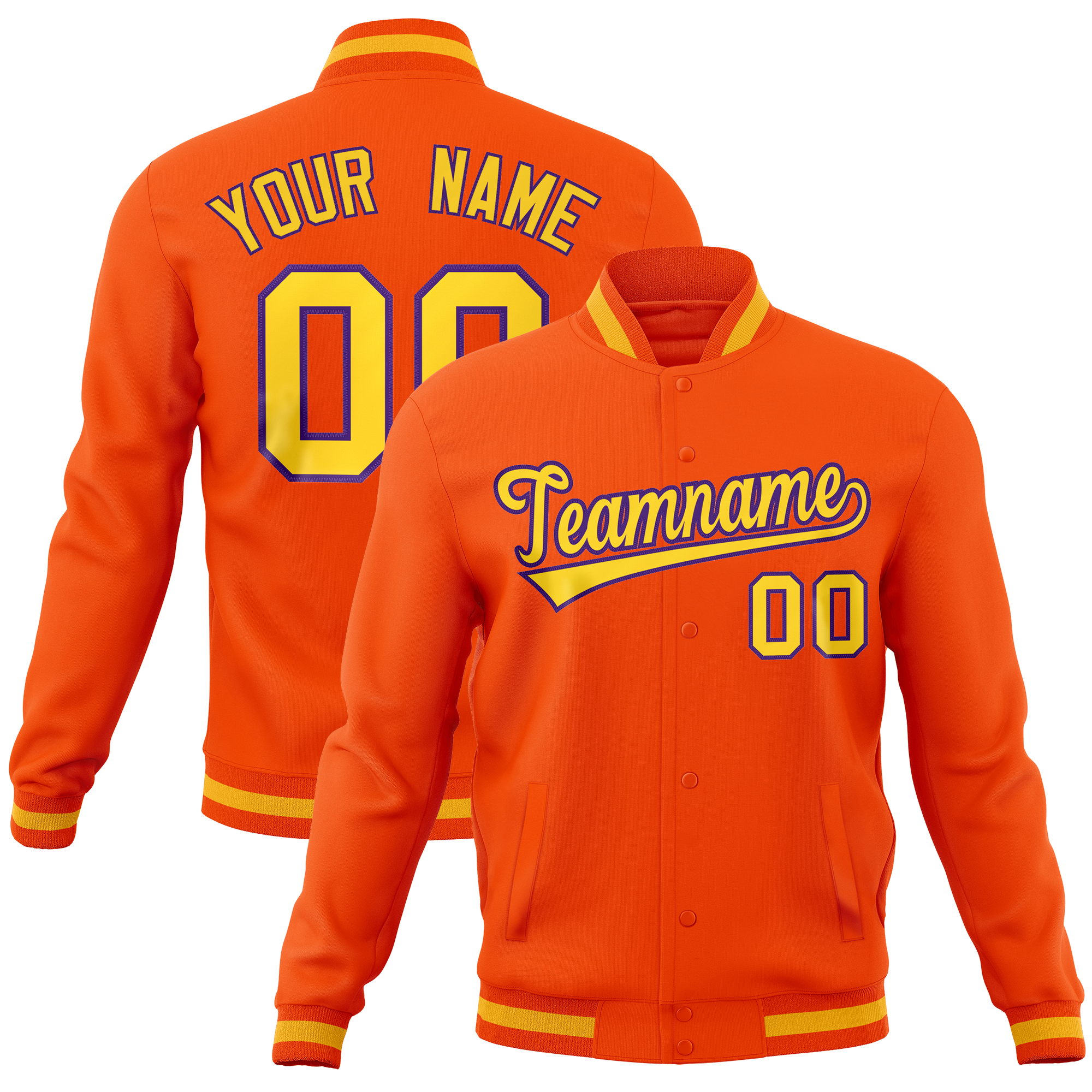 Custom Orange Classic Style Varsity Full-Snap Letterman Baseball Jersey