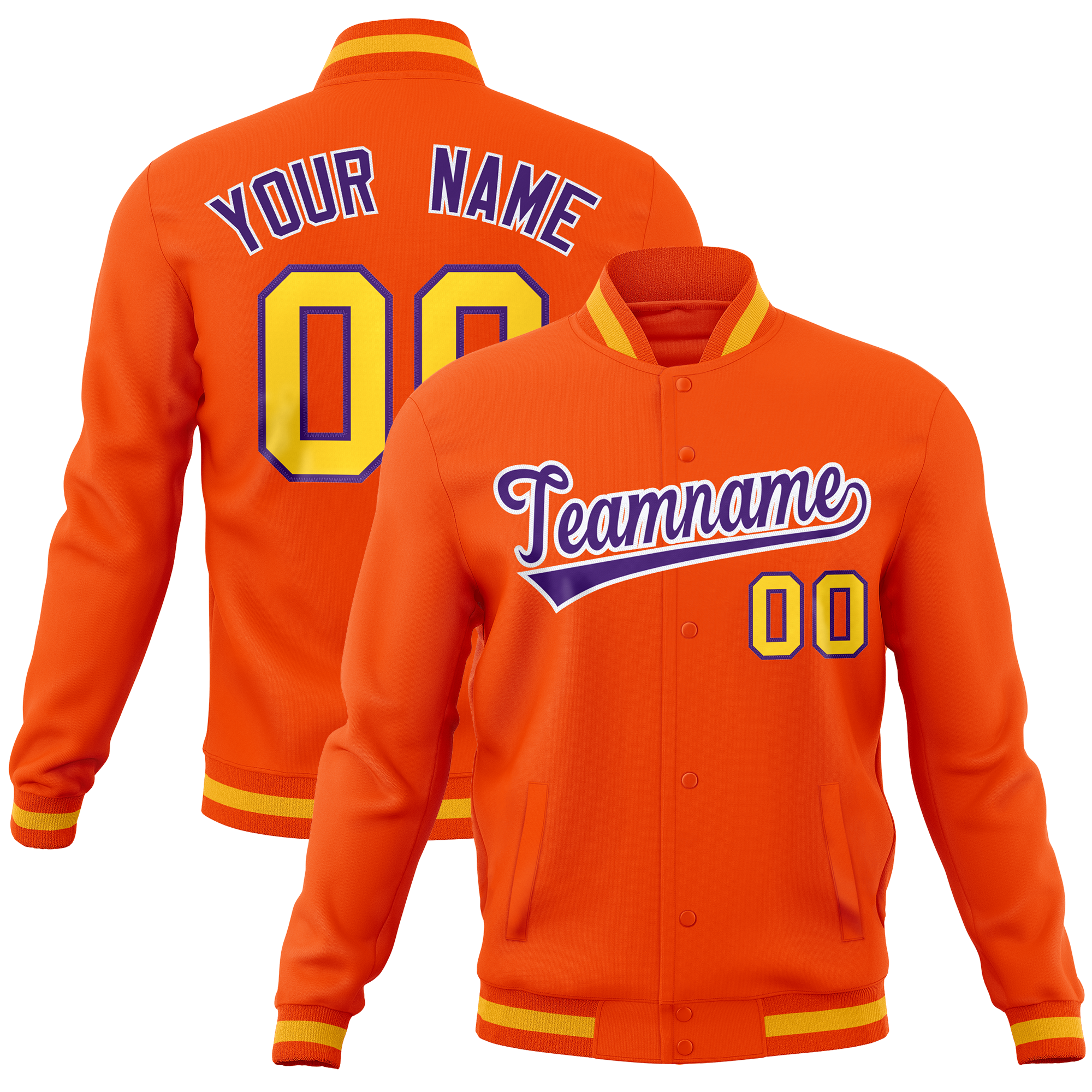 Custom Orange Classic Style Varsity Full-Snap Letterman Baseball Jersey