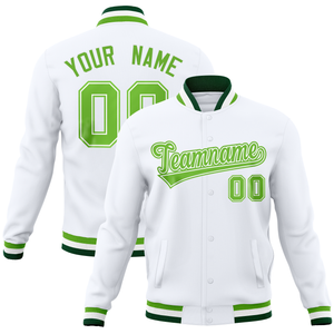 Custom White Classic Style Varsity Full-Snap Letterman Baseball Jersey