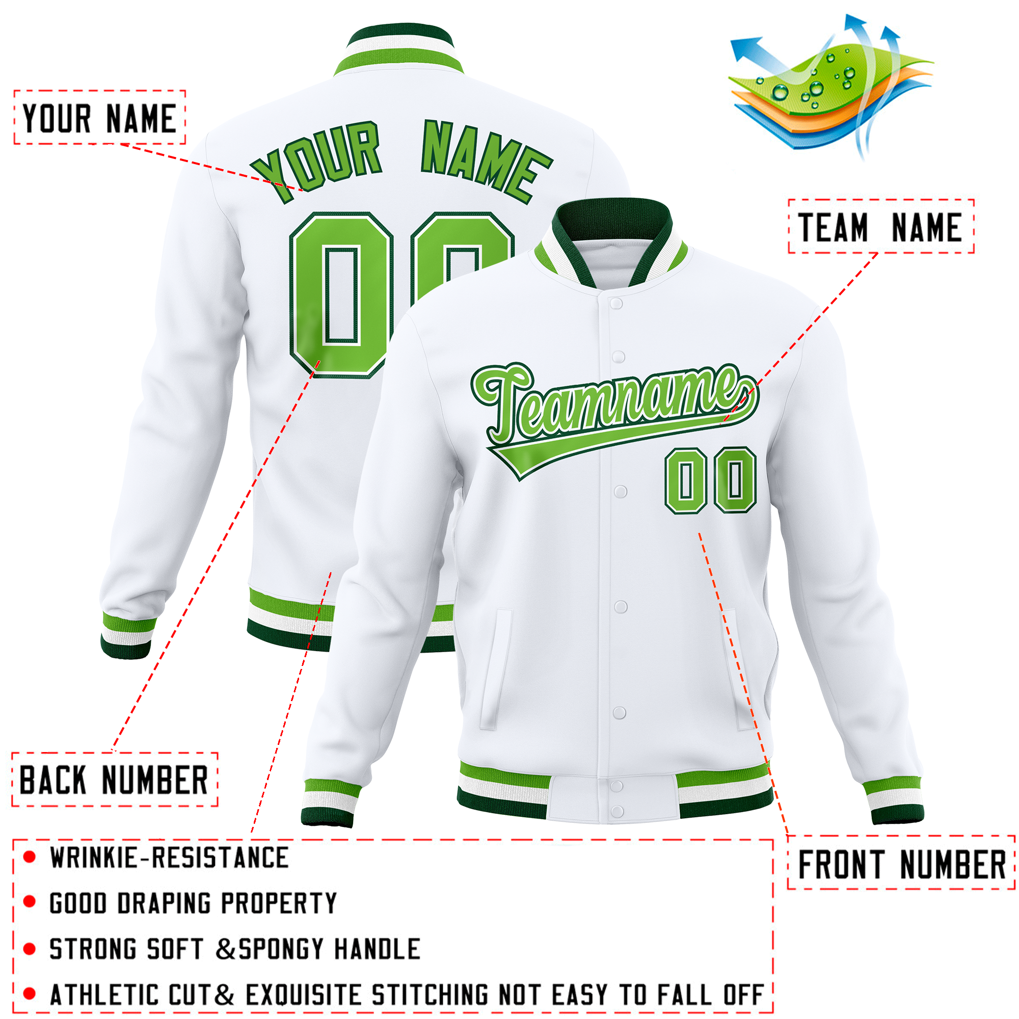 Custom White Classic Style Varsity Full-Snap Letterman Baseball Jersey