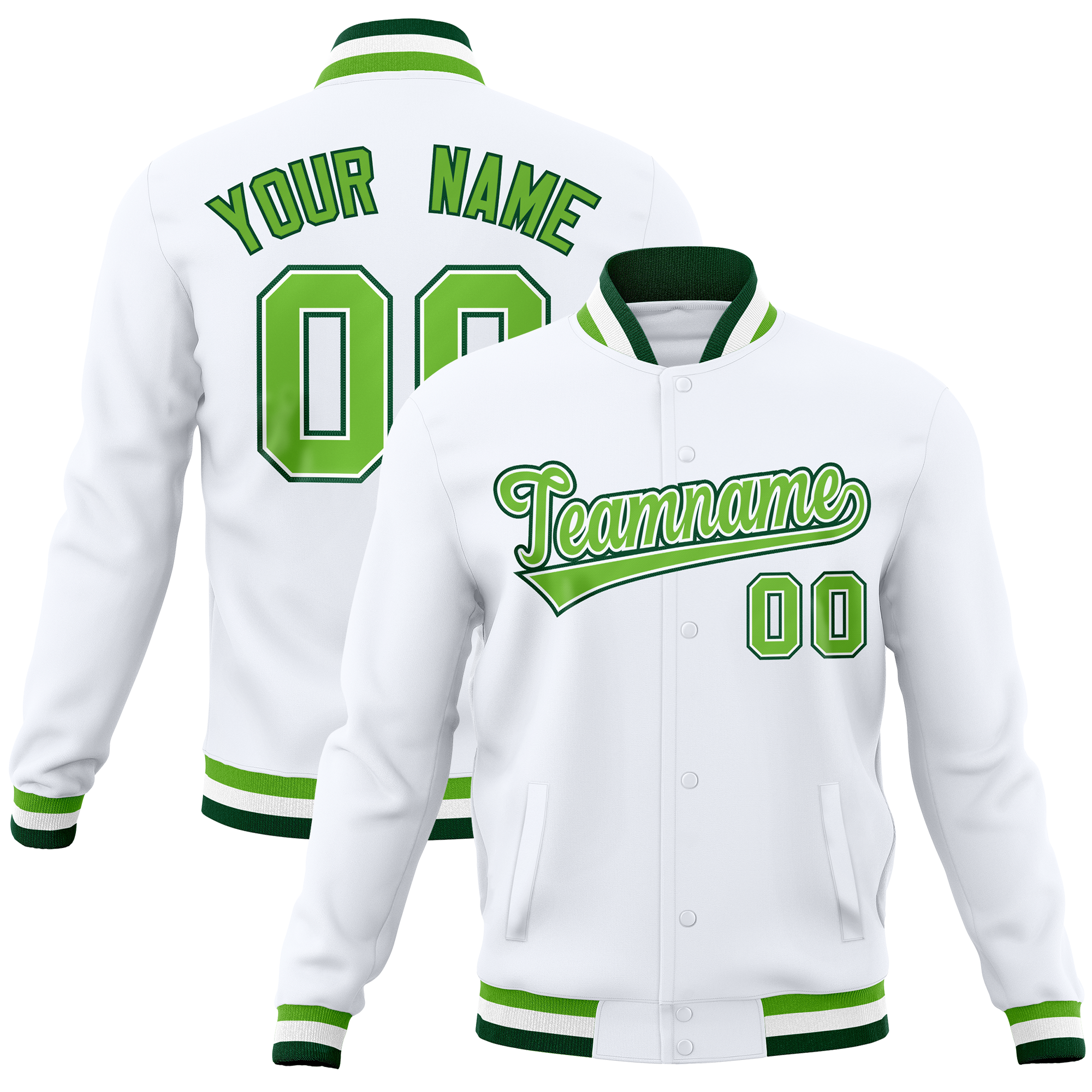 Custom White Classic Style Varsity Full-Snap Letterman Baseball Jersey