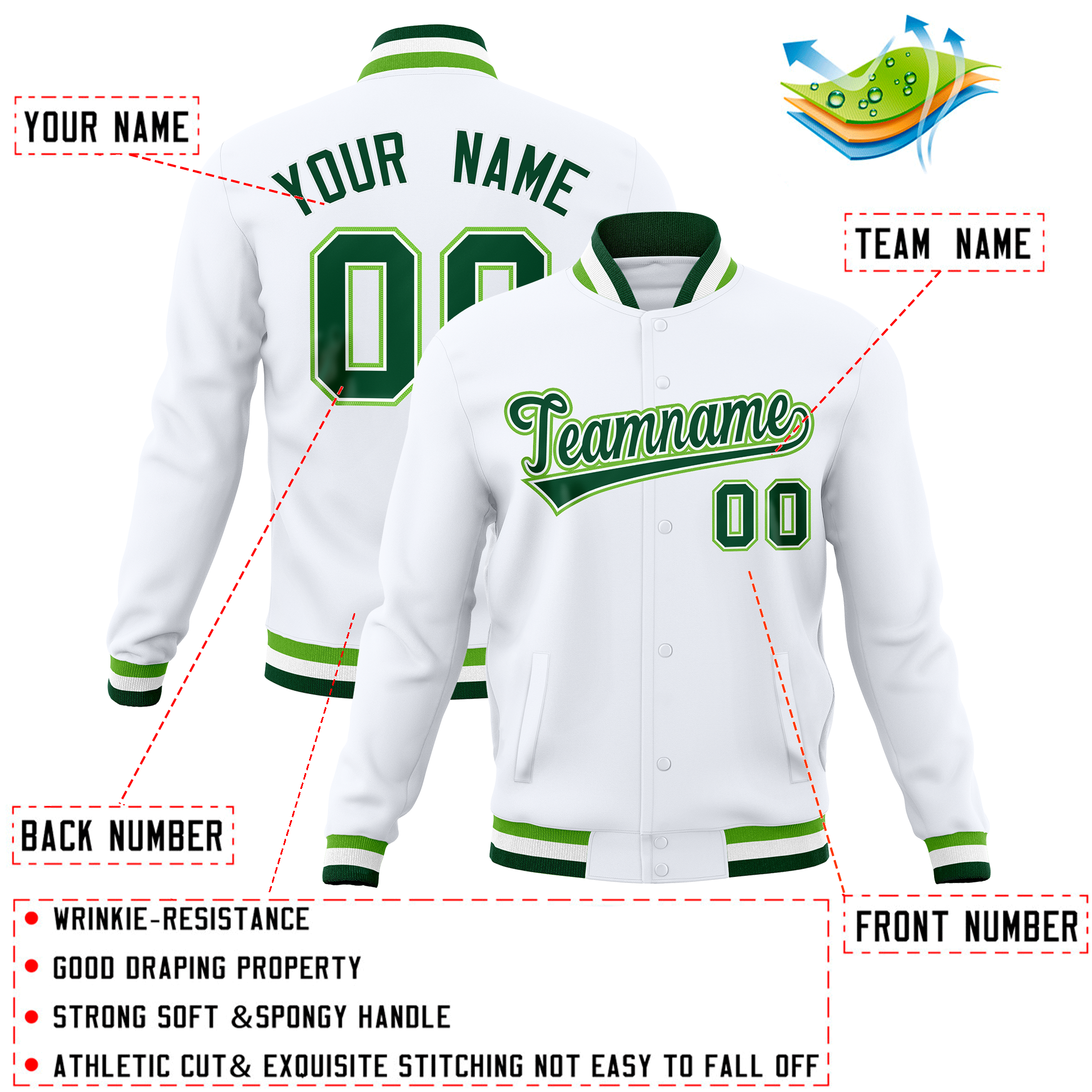 Custom White Classic Style Varsity Full-Snap Letterman Baseball Jersey