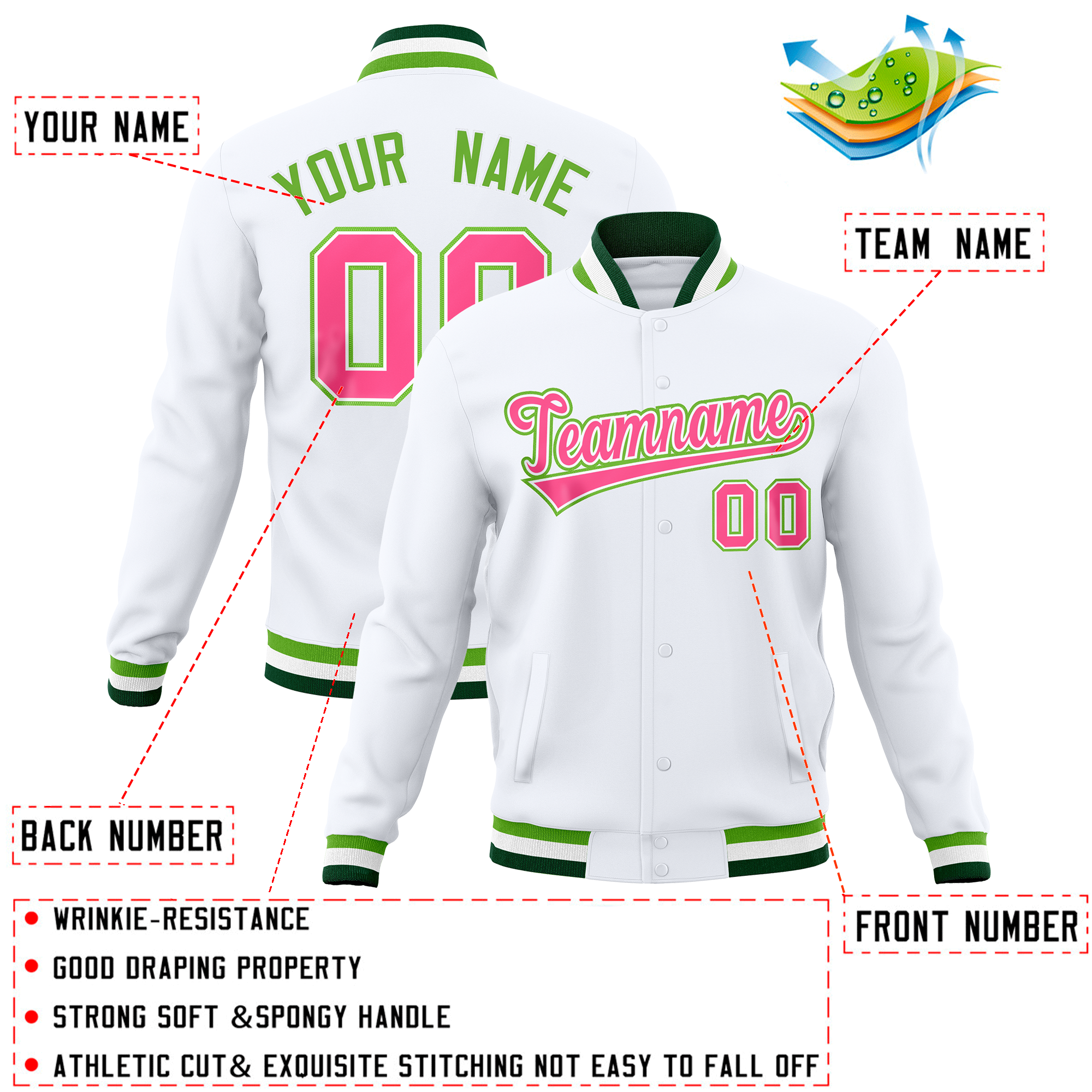 Custom White Classic Style Varsity Full-Snap Letterman Baseball Jersey