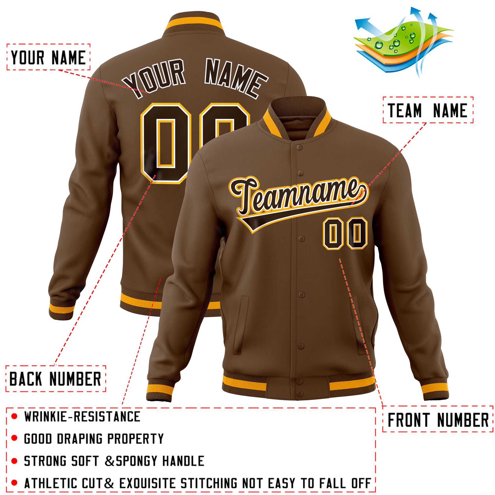 Custom Light Brown Classic Style Varsity Full-Snap Letterman Baseball Jersey