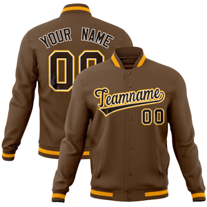 Custom Light Brown Classic Style Varsity Full-Snap Letterman Baseball Jersey