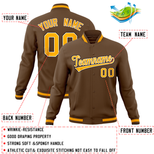 Custom Light Brown Classic Style Varsity Full-Snap Letterman Baseball Jersey