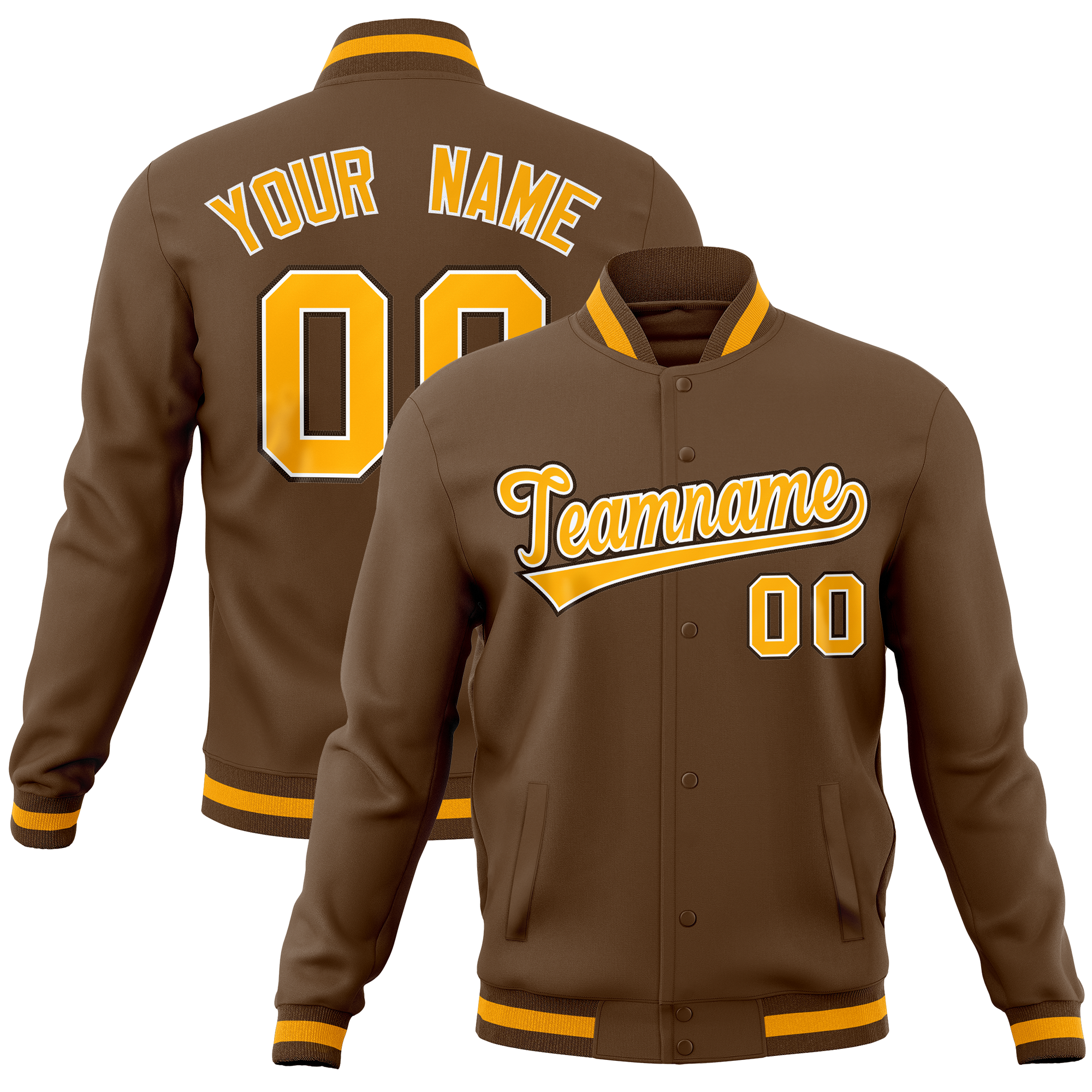 Custom Light Brown Classic Style Varsity Full-Snap Letterman Baseball Jersey