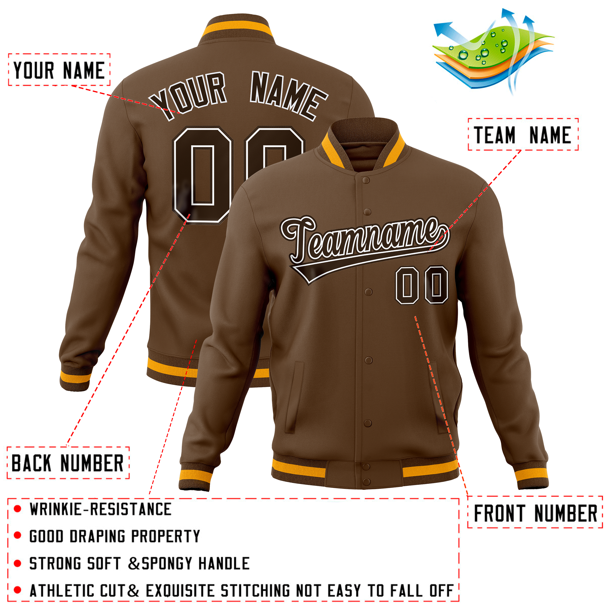 Custom Light Brown Classic Style Varsity Full-Snap Letterman Baseball Jersey