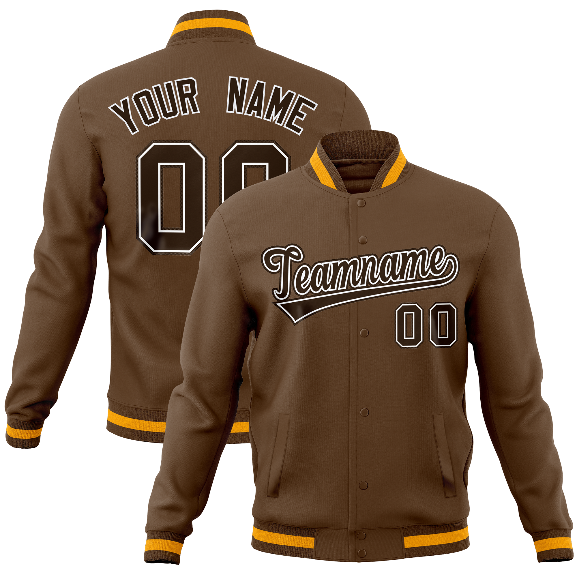 Custom Light Brown Classic Style Varsity Full-Snap Letterman Baseball Jersey