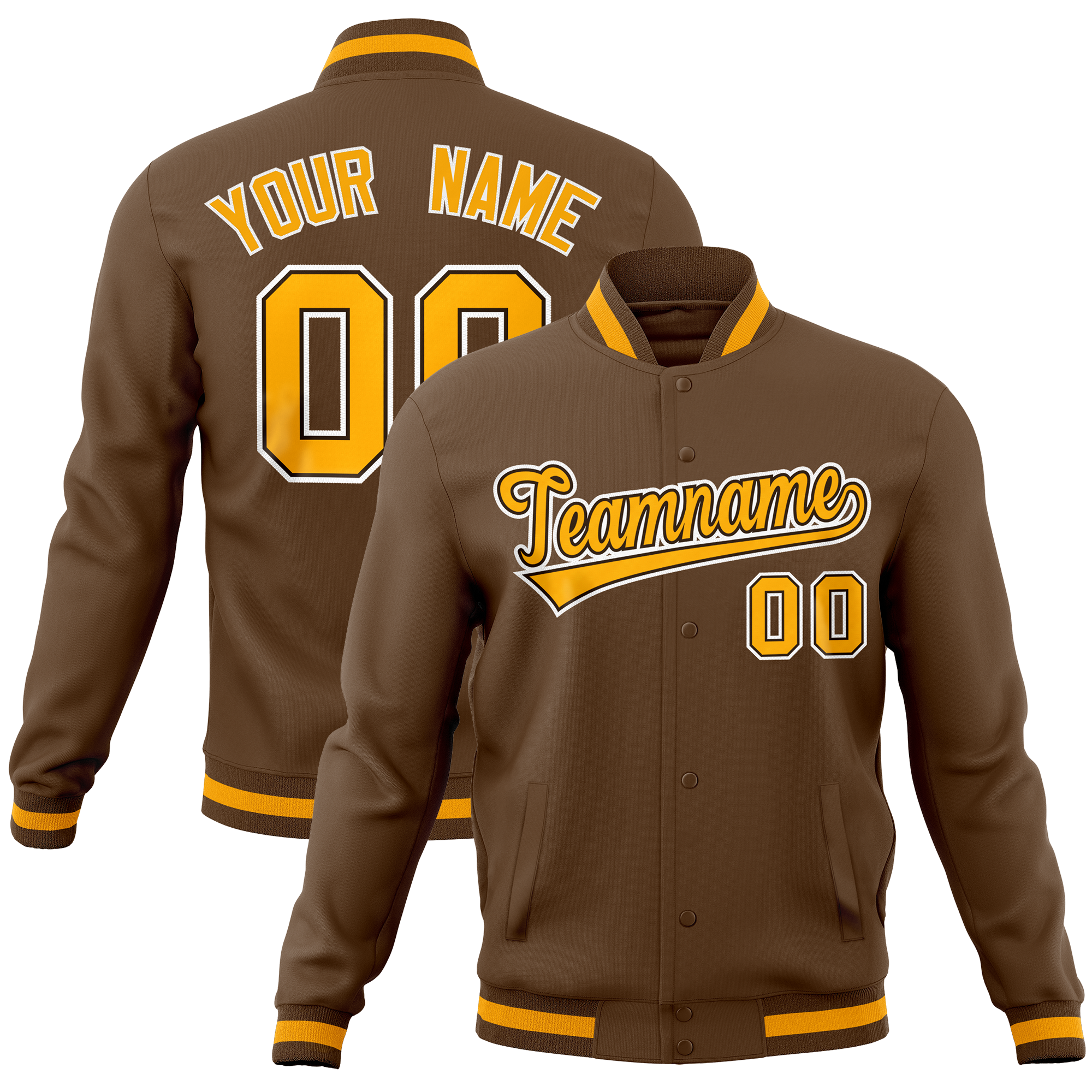 Custom Light Brown Classic Style Varsity Full-Snap Letterman Baseball Jersey