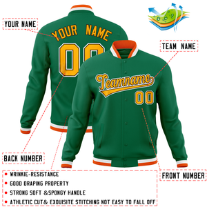 Custom Kelly Green Classic Style Varsity Full-Snap Letterman Baseball Jersey