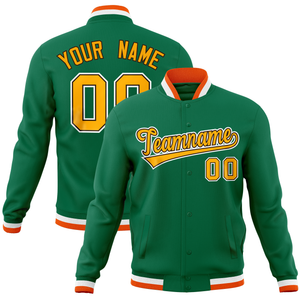 Custom Kelly Green Classic Style Varsity Full-Snap Letterman Baseball Jersey