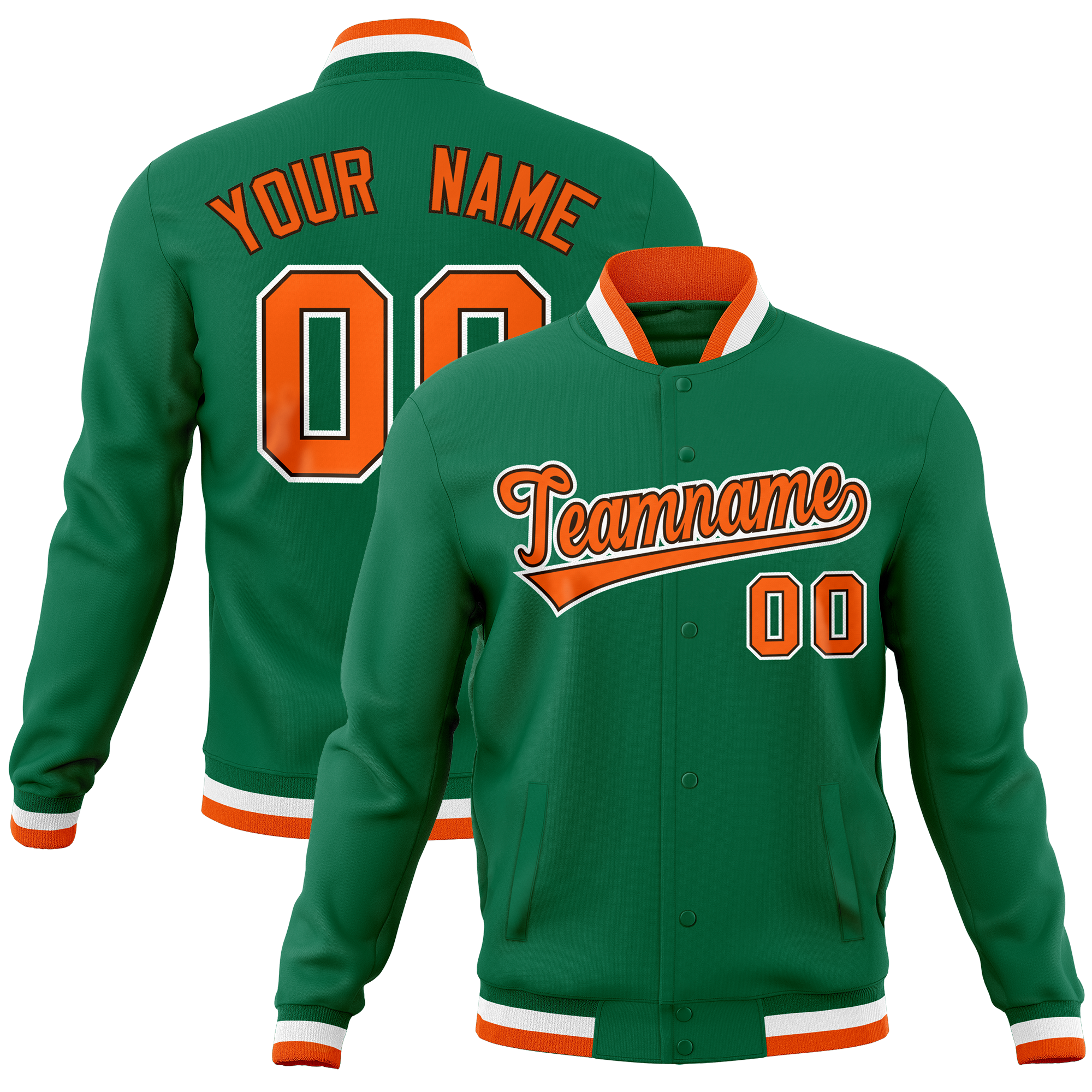 Custom Kelly Green Classic Style Varsity Full-Snap Letterman Baseball Jersey