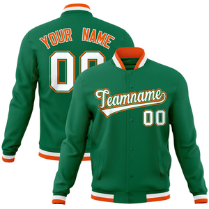 Custom Kelly Green Classic Style Varsity Full-Snap Letterman Baseball Jersey