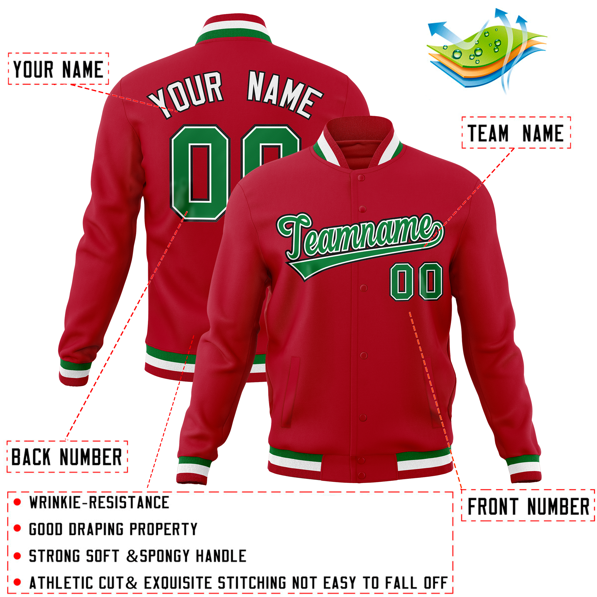 Custom Red Classic Style Varsity Full-Snap Letterman Baseball Jersey