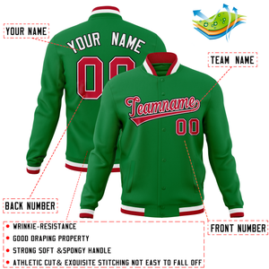 Custom Kelly Green Classic Style Varsity Full-Snap Letterman Baseball Jersey