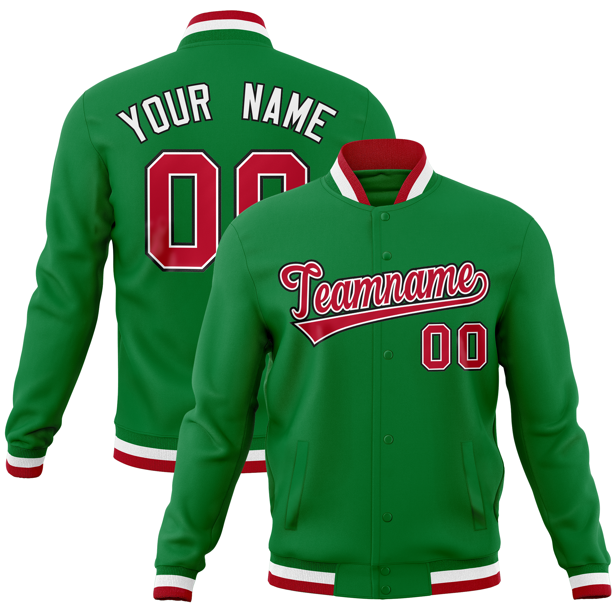 Custom Kelly Green Classic Style Varsity Full-Snap Letterman Baseball Jersey