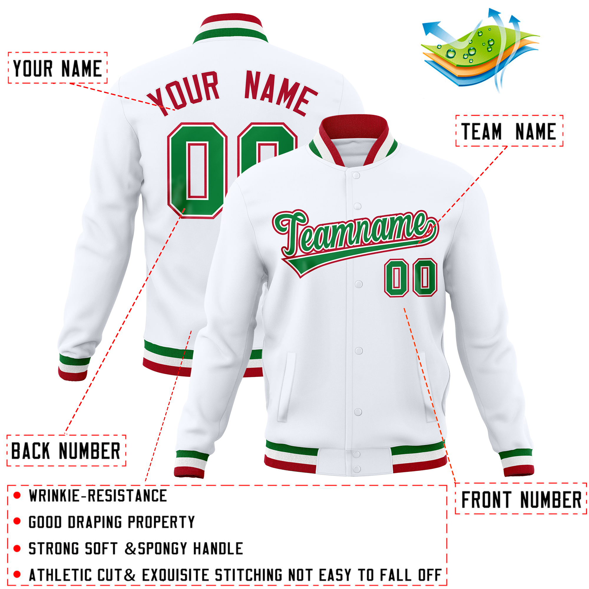 Custom White Classic Style Varsity Full-Snap Letterman Baseball Jersey