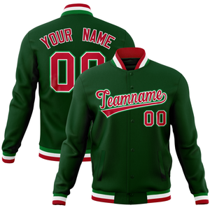 Custom Green Classic Style Varsity Full-Snap Letterman Baseball Jersey