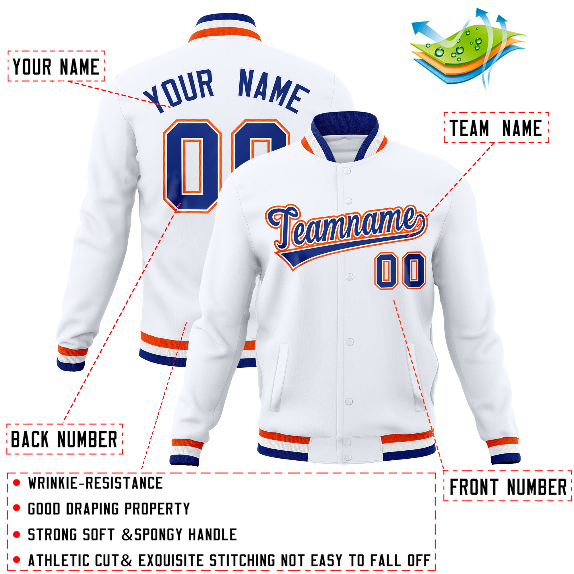 Custom White Classic Style Varsity Full-Snap Letterman Baseball Jersey