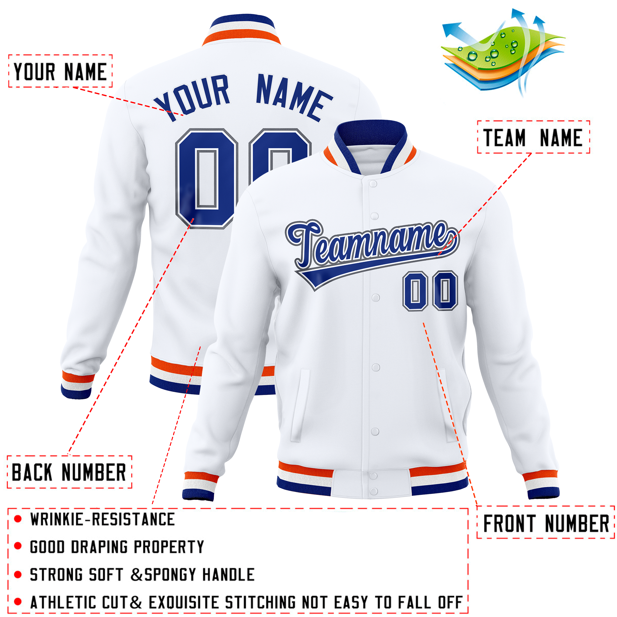 Custom White Classic Style Varsity Full-Snap Letterman Baseball Jersey