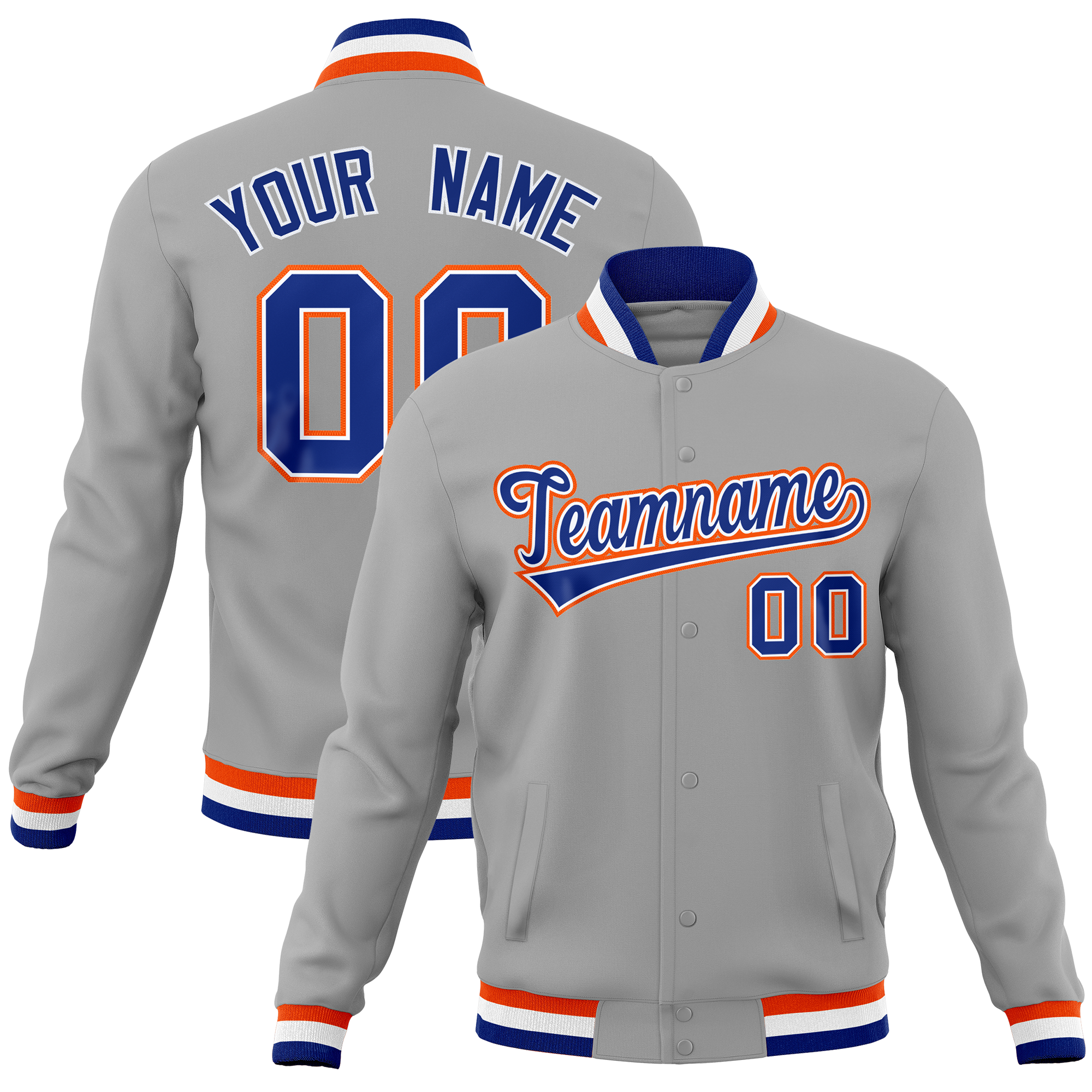 Custom Gray Classic Style Varsity Full-Snap Letterman Baseball Jersey