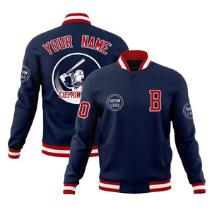 Custom Navy Full-Snap Varsity Personalized Letterman Baseball Coats Jacket