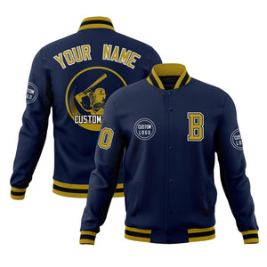 Custom Navy Full-Snap Varsity Personalized Letterman Baseball Coats Jacket