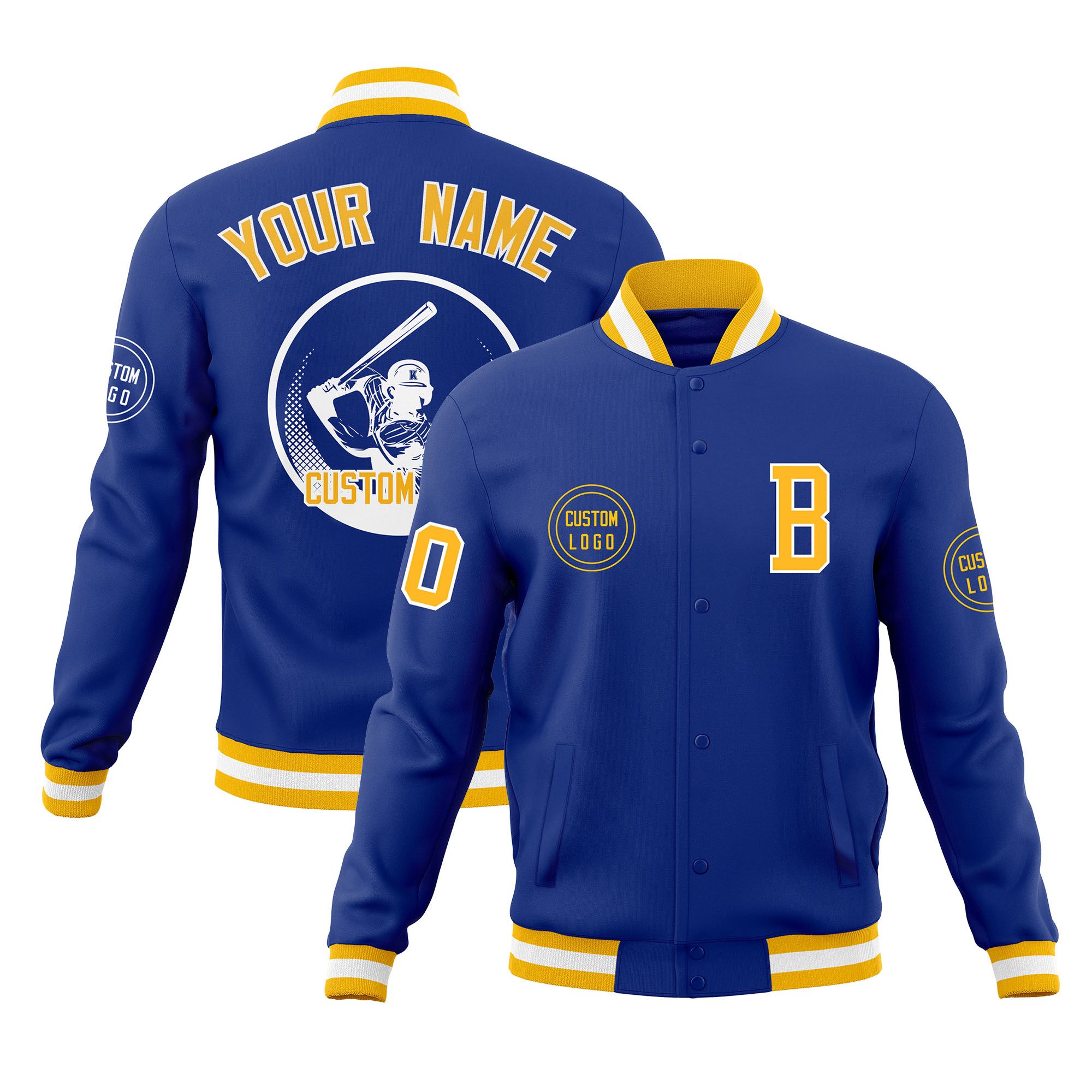 Custom Royal Full-Snap Varsity Personalized Letterman Baseball Coats Jacket