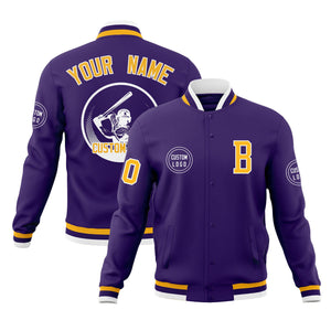 Custom Purple Full-Snap Varsity Personalized Letterman Baseball Coats Jacket