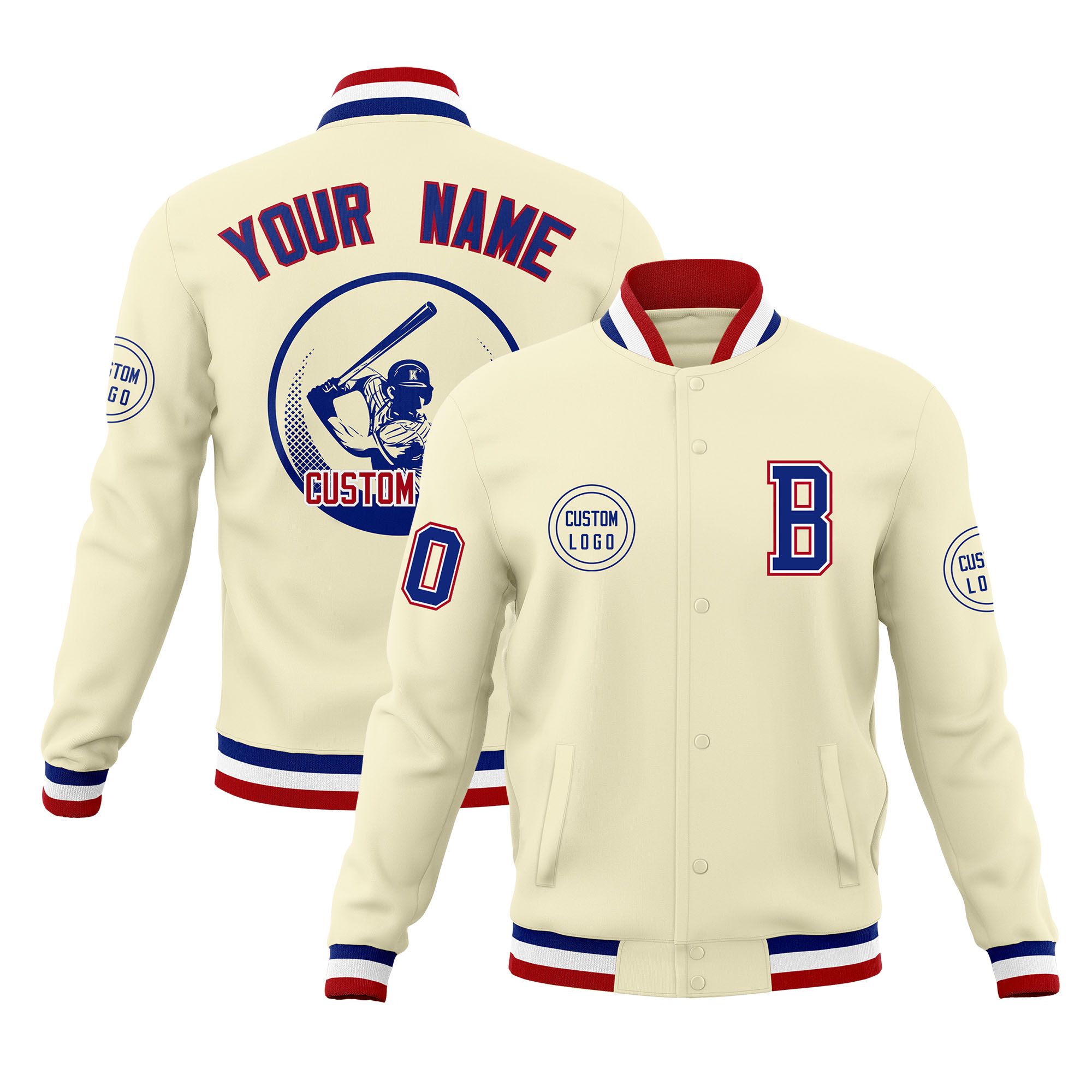 Custom Cream Full-Snap Varsity Personalized Letterman Baseball Coats Jacket