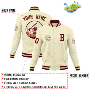 Custom Cream Full-Snap Varsity Personalized Letterman Baseball Coats Jacket