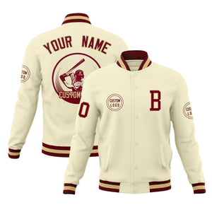 Custom Cream Full-Snap Varsity Personalized Letterman Baseball Coats Jacket