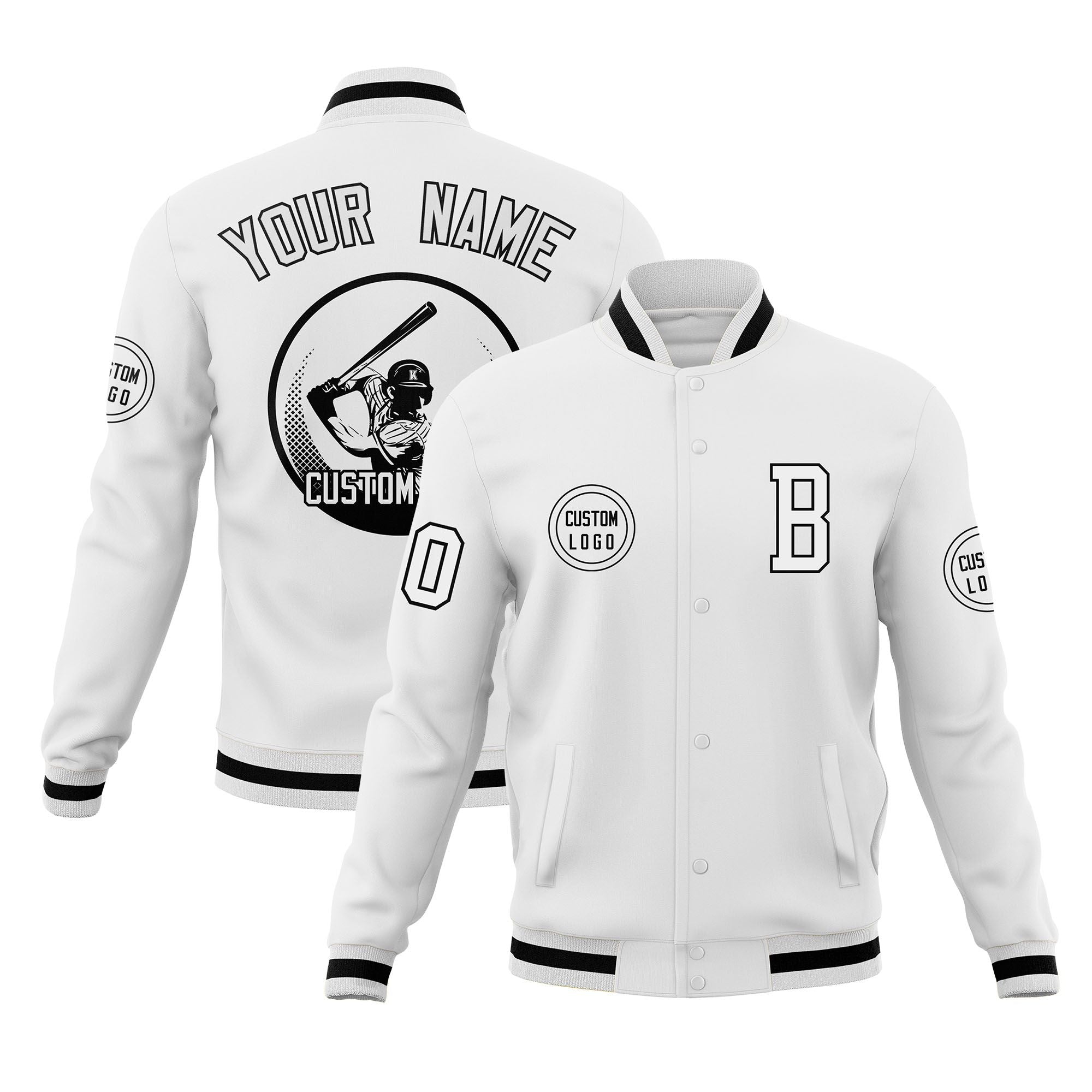 Custom White Full-Snap Varsity Personalized Letterman Baseball Coats Jacket