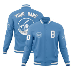 Custom Powder Blue Full-Snap Varsity Personalized Letterman Baseball Coats Jacket