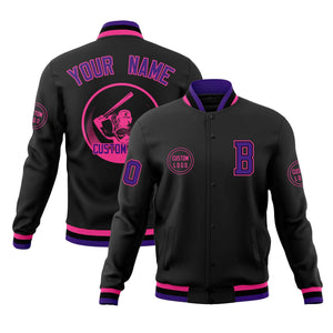 Custom Black Full-Snap Varsity Personalized Letterman Baseball Coats Jacket