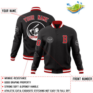 Custom Black Full-Snap Varsity Personalized Letterman Baseball Coats Jacket