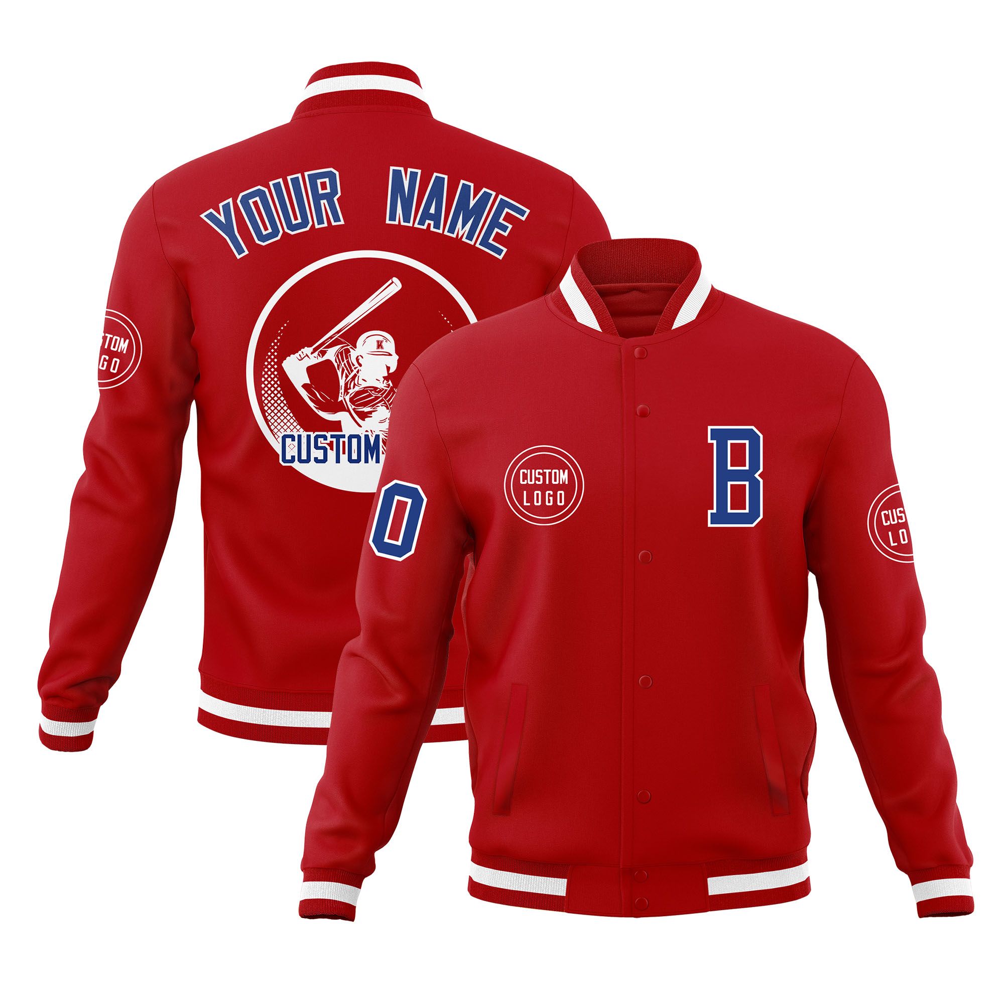 Custom Red Full-Snap Varsity Personalized Letterman Baseball Coats Jacket