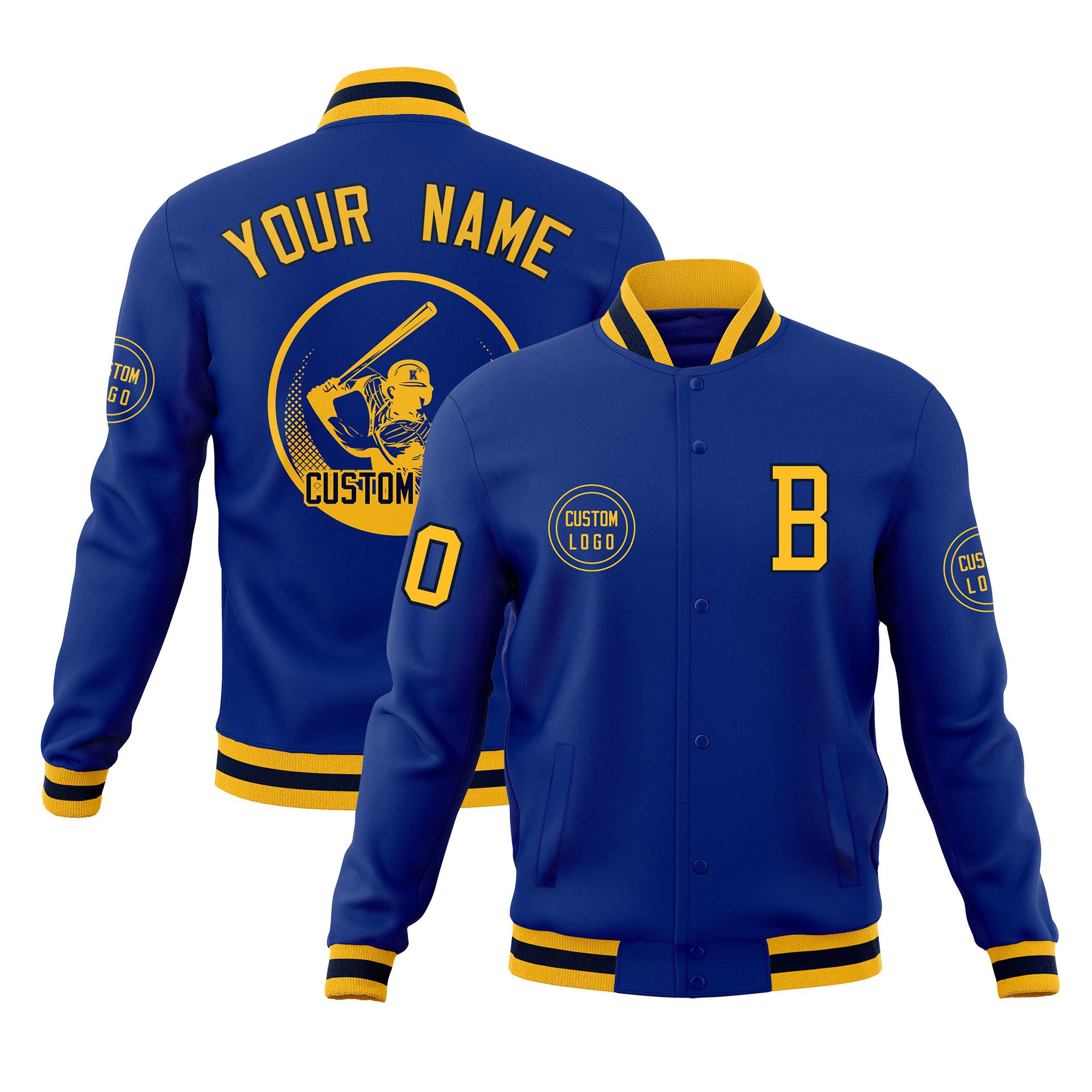 Custom Royal Full-Snap Varsity Personalized Letterman Baseball Coats Jacket