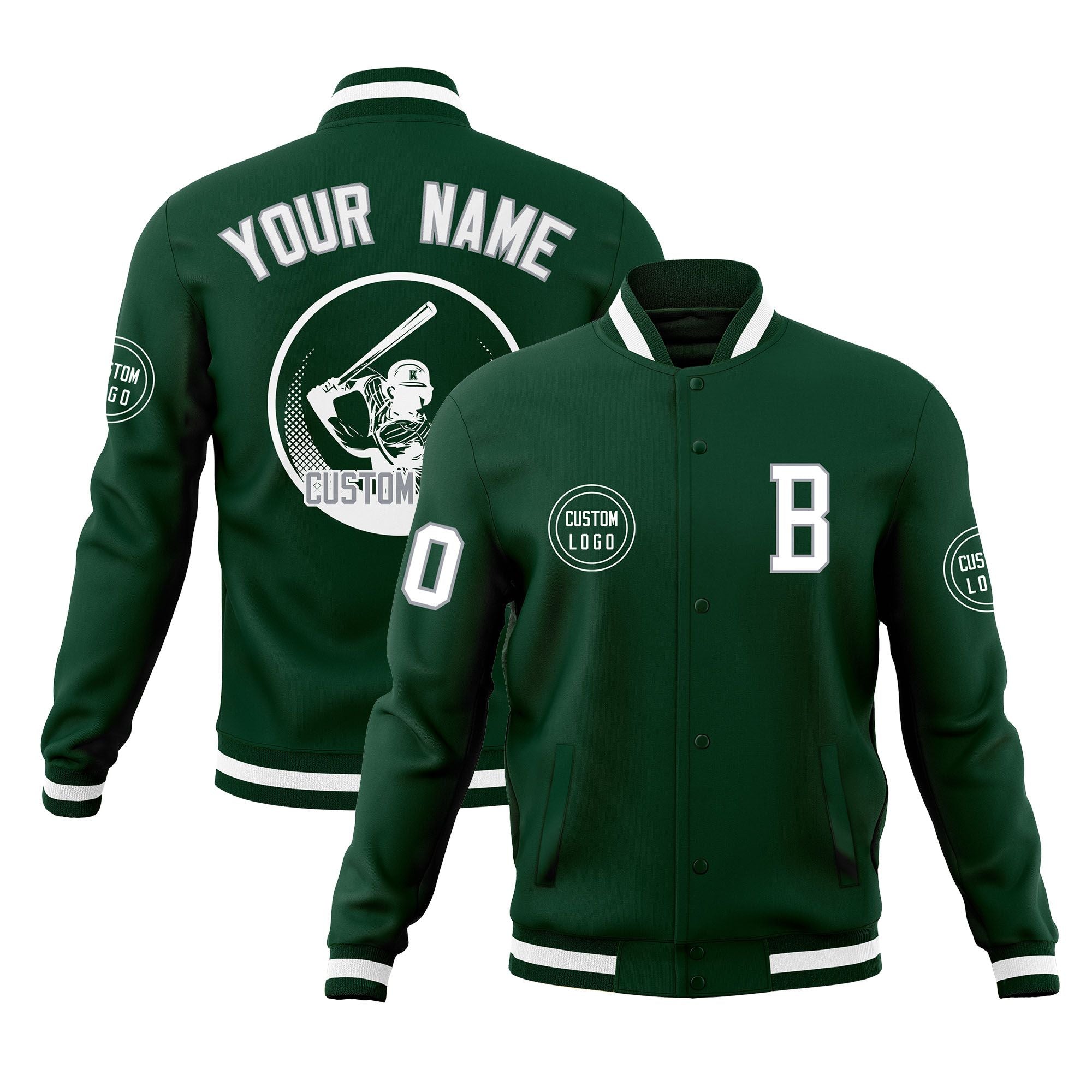 Custom Green Full-Snap Varsity Personalized Letterman Baseball Coats Jacket