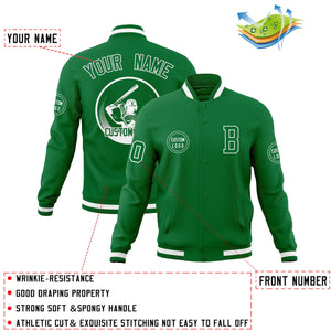 Custom Kelly Green Full-Snap Varsity Personalized Letterman Baseball Coats Jacket