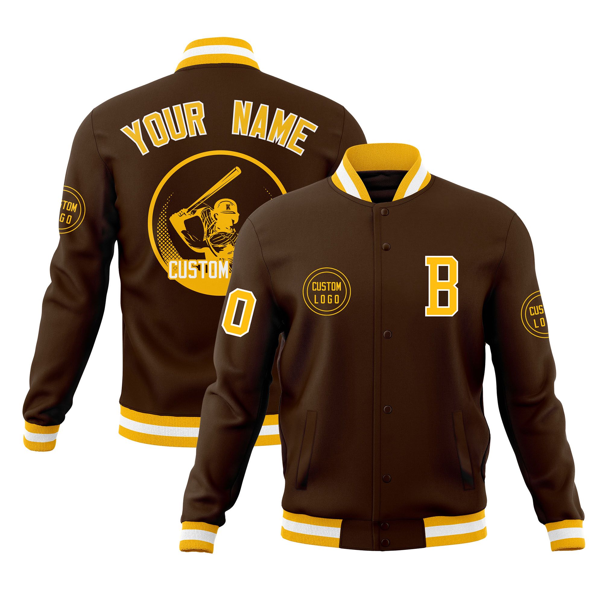 Custom Brown Full-Snap Varsity Personalized Letterman Baseball Coats Jacket