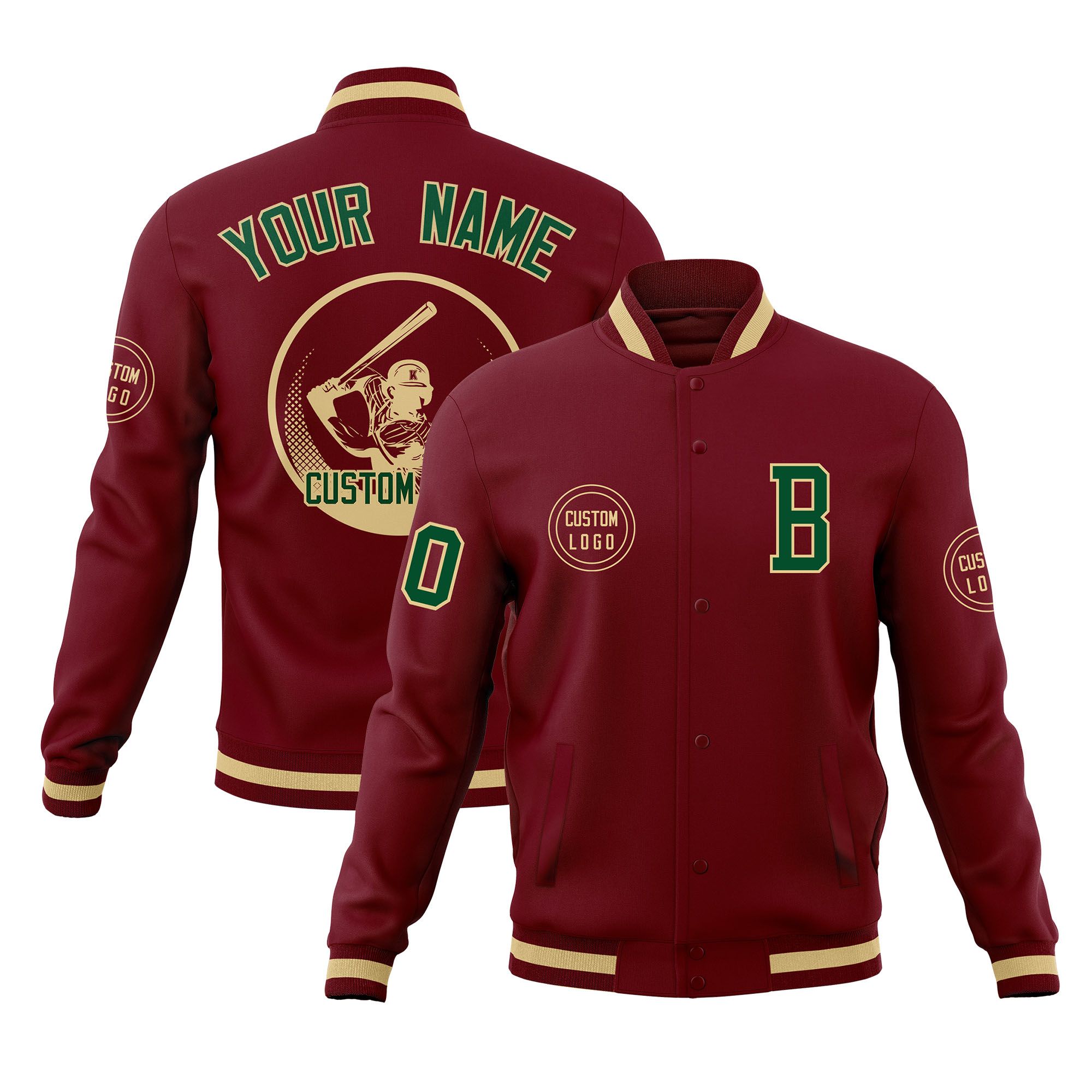 Custom Crimson Full-Snap Varsity Personalized Letterman Baseball Coats Jacket