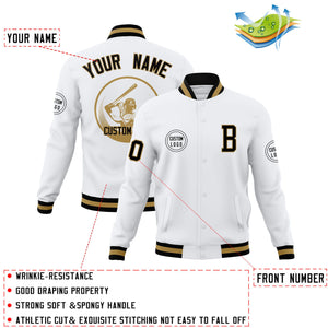 Custom White Full-Snap Varsity Personalized Letterman Baseball Coats Jacket