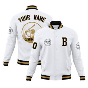 Custom White Full-Snap Varsity Personalized Letterman Baseball Coats Jacket